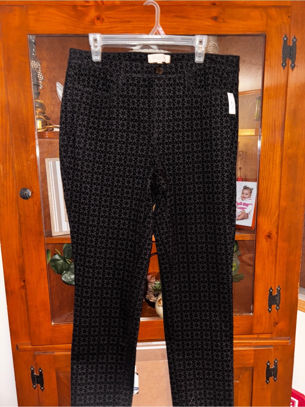 Talbots 14W Black Geometric Pattern Career Pants NWT waist:19-21 inseam:30